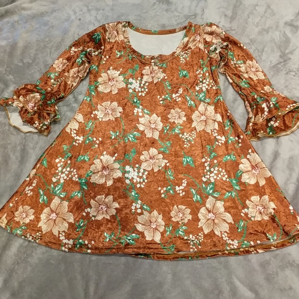 Girls Velvet Floral Dress